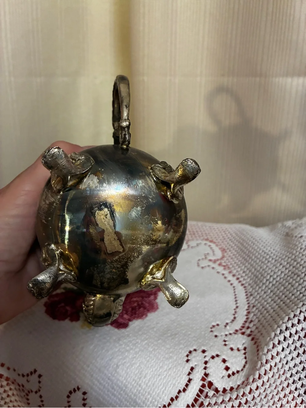 Vintage Ornate Silverplate Mini Teapot Footed Victorian style hinged lid